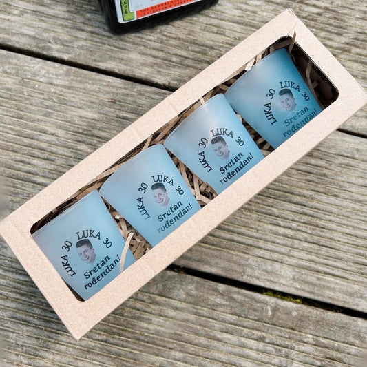 A set of personalized shooter cups
